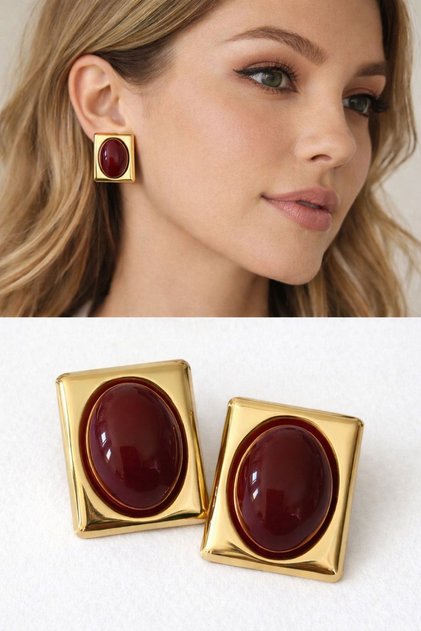 Women's Earrings Premium Series Colorful Acrylic Stone Gold Frame Vintage Earrings