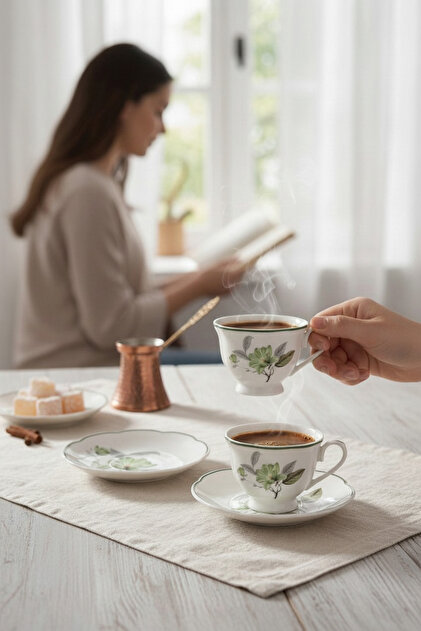 Ofelya 6-Piece Porcelain Coffee Cup Set Green