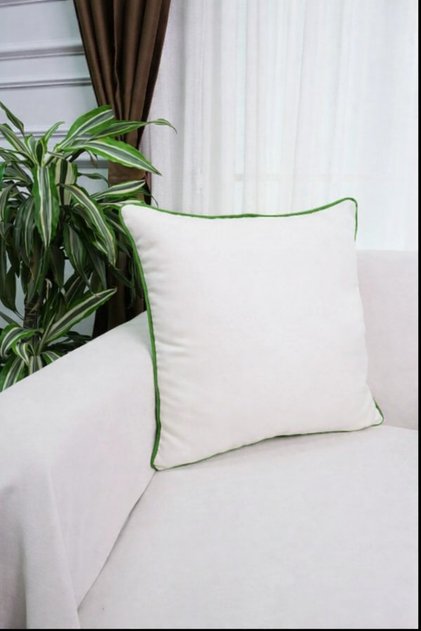 4-Pack Green Piped Linen Textured Cushion Cover