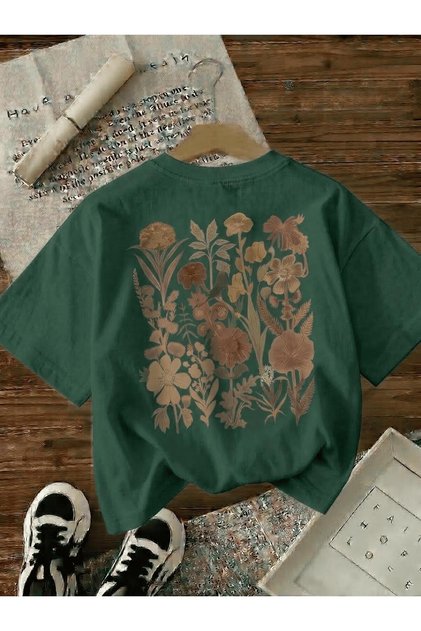 Retro Botanical Back Printed Floral Print Premium Women's Oversized T-Shirt