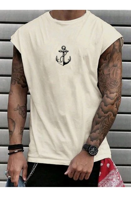 Seamates Anchor Ba Printed Men's Zero Sleeve Clothing Sportswear Ov Oversized -Shirt