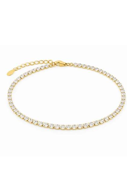 Brățară tenis placată cu aur de 18K, cristale de zirconiu alb 3 mm, unisex - oțel inoxidabil, reglabilă