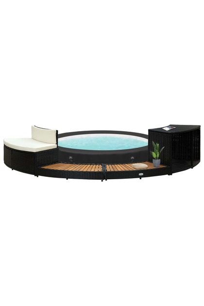 Mobilier de împrejmuire spa, negru, poliratan și lemn de acacia