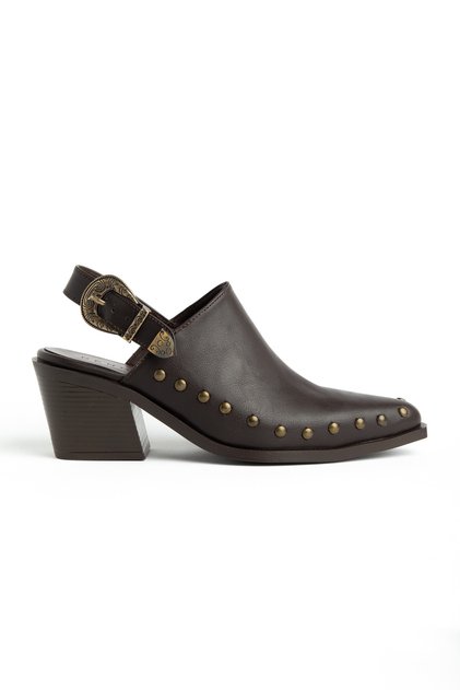 حذاء كاوبوي غربي مفتوح من الخلف ومغلق من الأمام بلون بني حار غير لامع جلد بإبزيم Pim Detail صندل