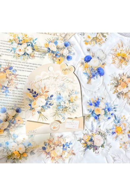 20 Pcs Transparent Flower Sticker Set Bullet Journal Scrapbook Laptop Agenda