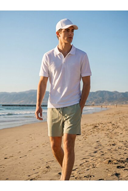 Basic Piqué Polo Collar White T-Shirt