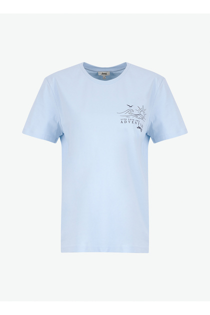 Jeep Bisiklet Yaka Baskılı Kırık Beyaz Kadın T-Shirt J6SL-TST7113