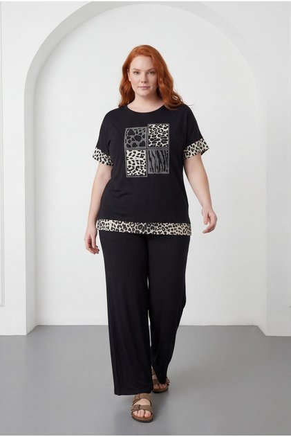 Women's Plus Size Printed Short Sleeve Sho Fabric Tracksuit Set