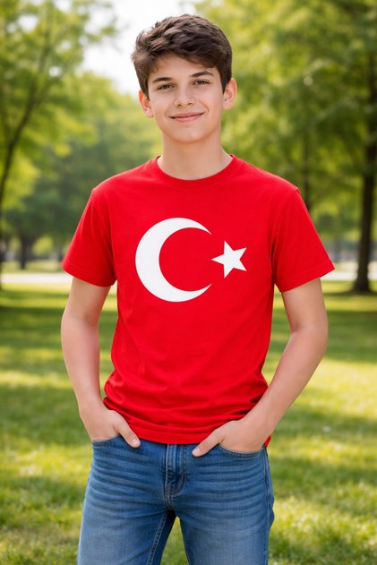 Children's Youth T-Shirt with Turkish Flag and Moon Star, 23 April Eid T-Shirt
