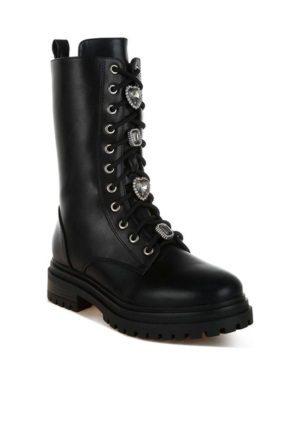 Women Rhinestone jewelled Chunky Boots in Black