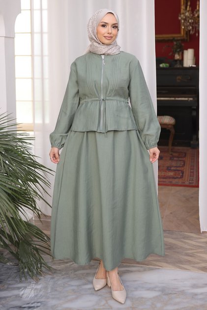 Ribbed Zippered Jacket and Skirt Set
