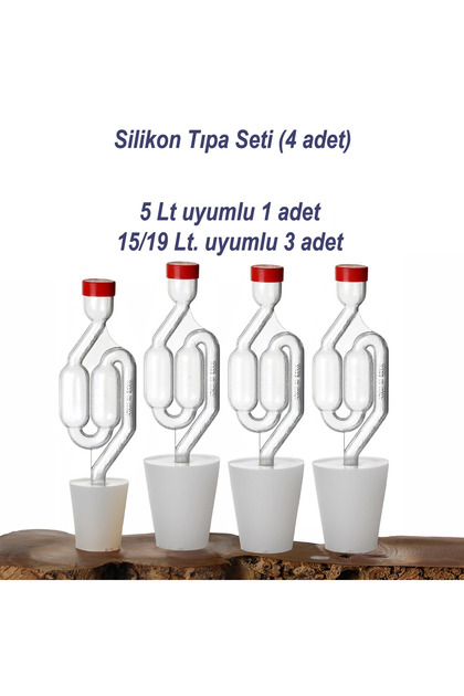 Damacana Silikon Fermantasyon Tıpası Seti 3 Ad 15/19 Lt Uyumlu ve 1 Ad 5 Lt Uyumlu (Hava Kilidi DAHİLDİR)