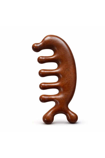Natural Wooden Head Leather Si Massage Comb Gua Sha Meridian Acupressure Wide Toothed Scalp Comb At-146
