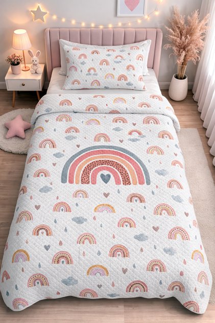Pastel Rainbow Single Pique Bedspread Set Children's Room Piqué Bedspread
