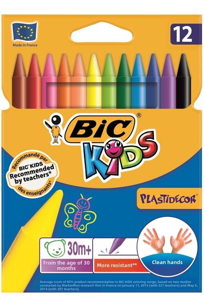 Kids Plastidecor Erasable Crayon 12 Colors 920299