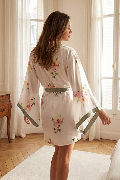 Trendyol Collection Green-Multicolor 2-Piece Dowry Set Floral Satin Woven  Belted Dressing Gown + Nightgown Thmss26Gc00009- Trendyol