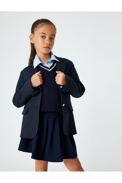 Classic Lapel Pocket Detail Long Sleeve Button down Blazer School Jacket