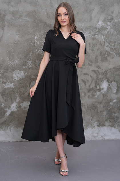 asymmetrical graduation dresses MAG FASHİON Evening Dress Cut Short in Front Long in Back Double-Breasted Collar Evening Graduation Dress Bodycon Fit