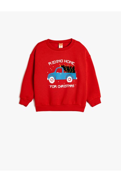 Sweatshirt with New Year's Themed Print Detail, Long Sleeve, Cotton, Embroidered