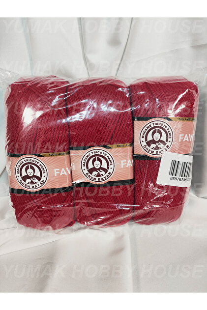 Favori̇ Burgundy Hand Knitting Yarn (3 Pieces) - Color: 034