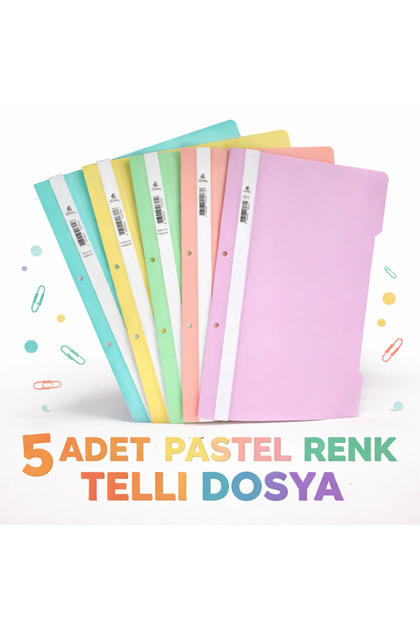 Pastel Renk Telli Dosya 5 Renk