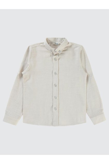 Sailboat Embroidered Straw Fabric Shirt for 6-9 Years Old - Beige