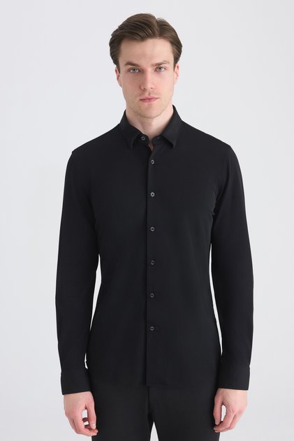 Slim Fit Black Knitted Shirt
