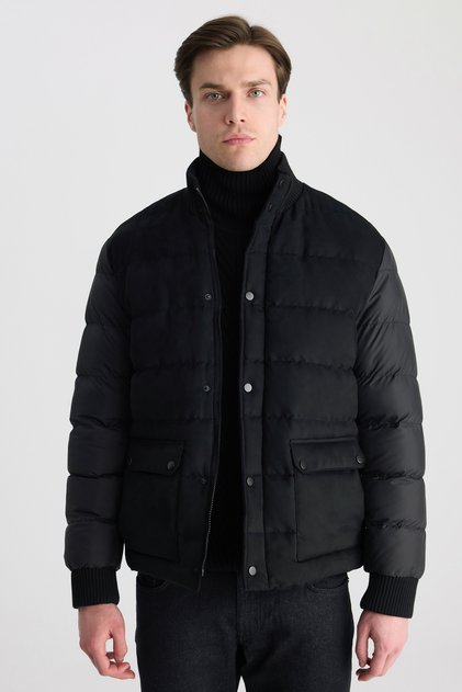 Slim Fit Black Plain Coat