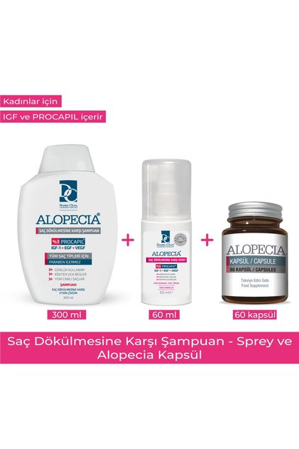 Kadın Procapil Ve Igf Içerikli Saç Dökülmesine Karşı Şampuan & Sprey & 60 Kapsül Seti