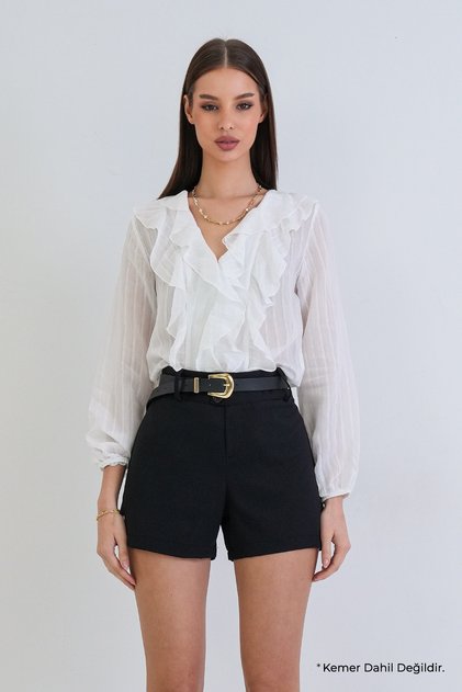 Siyah Dokuma Mini Şort ALC-X15381