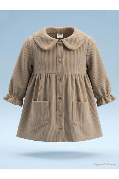 Button and Pocketed Dress for 6-18 Months - Beige 9-12 Months