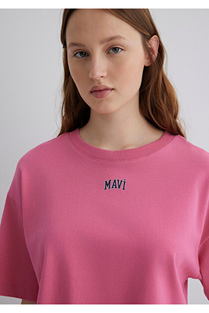 Mavi Logo Baskılı Pembe Crop Tişört Crop / Kısa Kesim 1611585