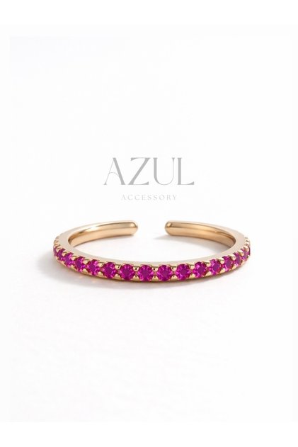 Minimalist Zarif Taşlı Ayarlanabilir Tamtur Yüzük Pembe