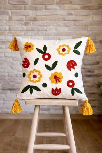Punch Embroidered Single Decorative Special Design Throw Pillow Cover (panch)
