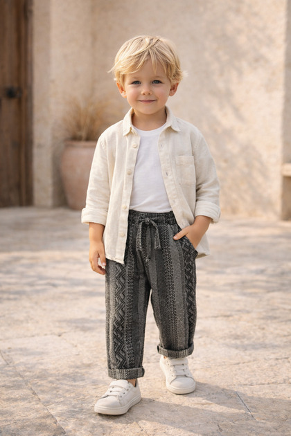 Navy Blue Boys' Striped Flam Pants 6-16 Years