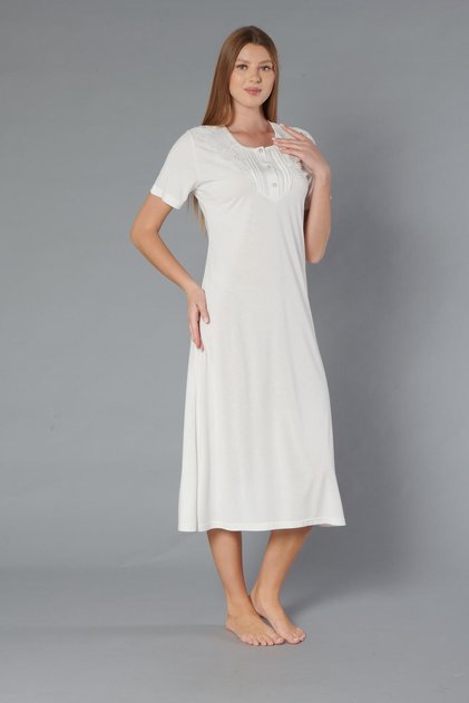 Classic Lace Detail Short Sleeve Stylish Elegant Nightgown 38-31
