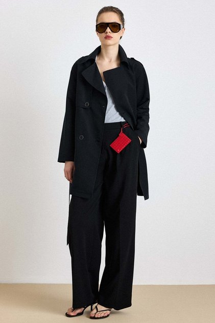 Cape Detailed Water-Repellent Feature a Unlined Trench Coat Black 6833