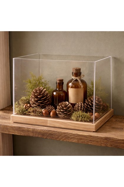 Квадратна кутия за съхранение с дъбова основа, 20 x 20 x 20 см