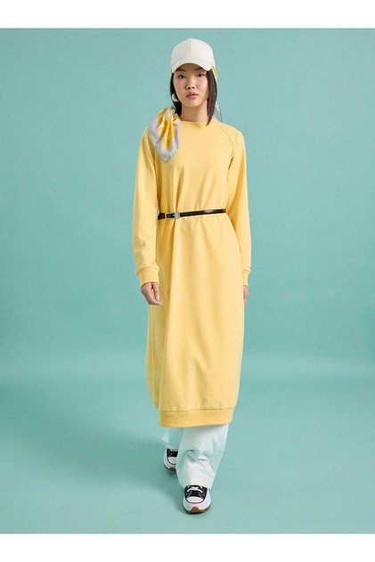 Crew Neck Long Sweatshirt - Yellow -