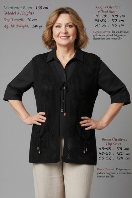 Plus Size Knitwear Women's Oversized Summer Cotton Anti-Sweat Openwork Short Mother Black Vest