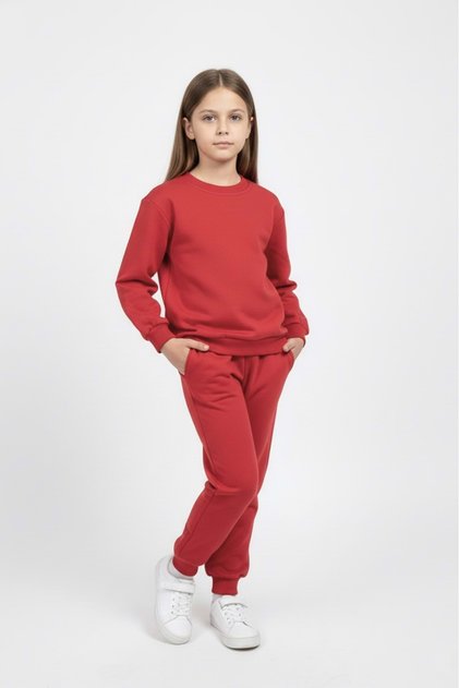 Basic Pocketed Girls-Boys Transitional Piece Children's Tracksuit Set M00776 Pomegranate Flower