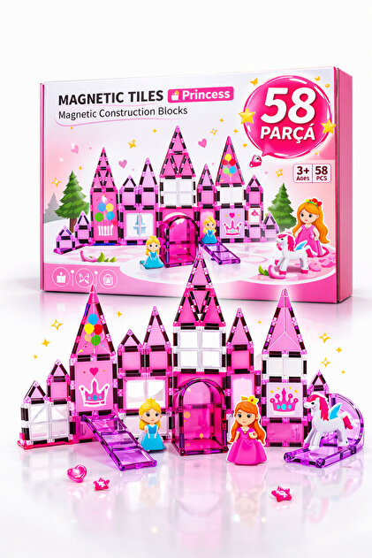 ZİVENTA Magnetic Tiles Princess 58 Parça Manyetik Yapı Blokları