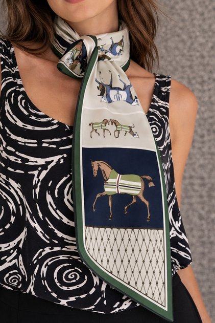 Choose Your Style Royal Horse Patterned Green Tie / Scarf / Foulard 85X25Cm
