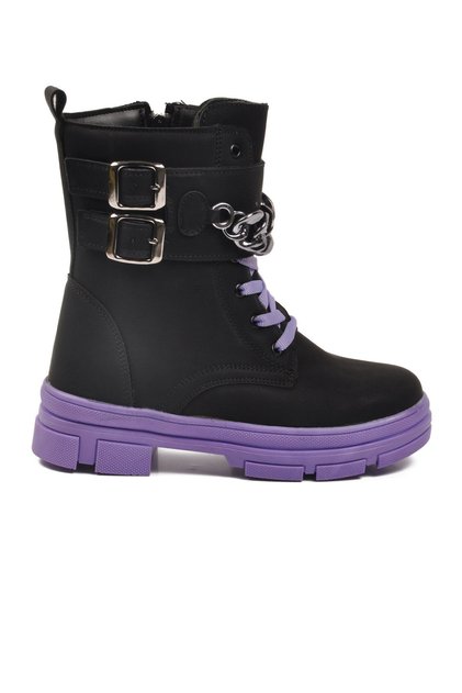 Black Lilac Fleece-Lined Girl's Flat Boots