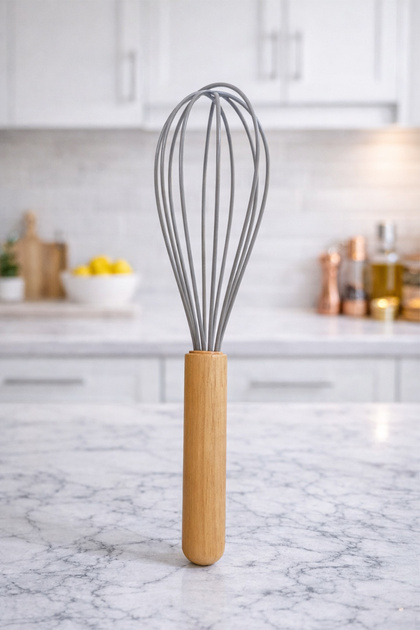 Bamboo Strappy Silicone Egg Beater - Whisk 24 cm Gray