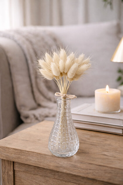 Beyaz Lagurus Bunny Tail Grass 30 Baş-Dal 30-40 cm Şoklanmış Çiçek Pamuk Otu Demeti Kurutulmuş Çiçek