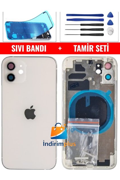 iPhone 12 Kasa Boş Kasa Ve Yan Düğmeler Beyaz Montaj Seti+Sıvı Bandı