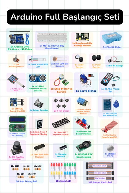 Arduino Robotik Kodlama ve Elektronik Başlangıç Seti (Malzeme Kutulu)
