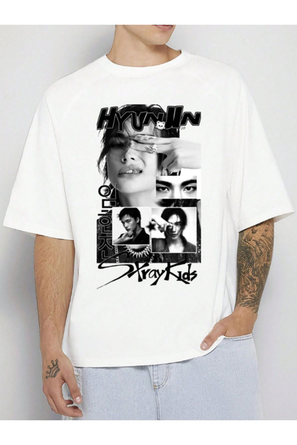 barsdepo Hyunjin Stray Kids Baskılı Tişört, PREMIUM Kalite Unisex
