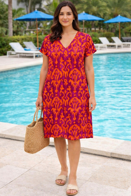 knee length dresses for ladies Maroon Floral Print Ethnic A-Line Pure Cotton Midi 3X main image 0